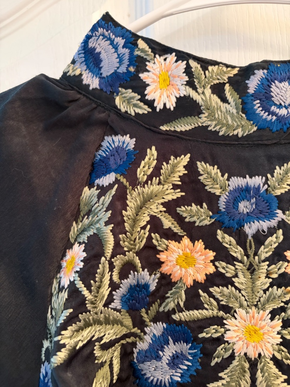 Free People Jessica Blouse Emerald Green with Embroidery XS - Picture 5 of 9